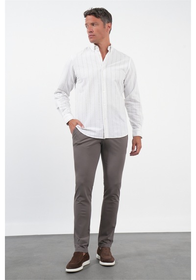 İmza Beyaz-haki Yumuşak Yaka Uzun Kol Slim Fit Pamuklu Gömlek 1004260259 Beyaz - Haki
