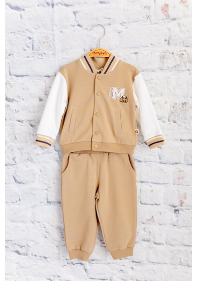 Mininio Unisex Bebek Nakış Detaylı Eşofman Takımı - Bej Bej