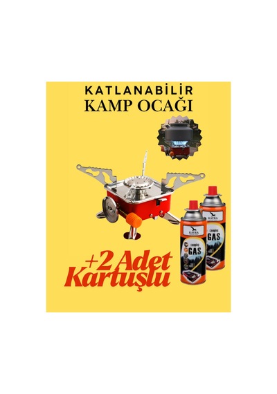 Portatif Kamp Ocağı - Tek Gözlü Manyetolu Piknik Ocağı - Kartuşlu Mini Ocak - Kırmızı +2 Kartuşlu Kırmızı Kırmızı