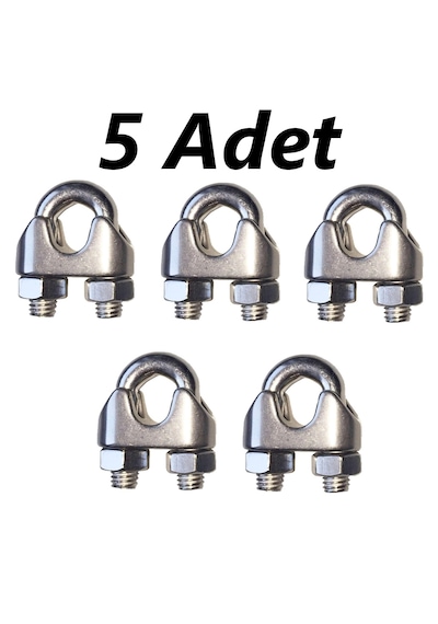 5'li Paslanmaz Krom Klemens. 10mm. Halat Sıkıcı Klemens