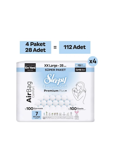 Sleepy Bio Natural Premium Plus Airbag Comfort Ultra Paket Bebek Bezi 7 Numara Xxlarge 112 Adet