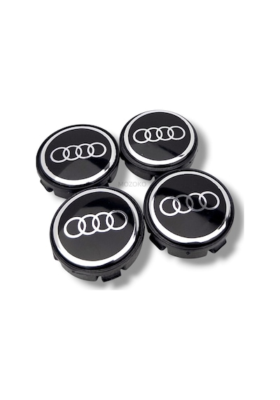 Audi Uyumlu 56 Mm Siyah Geçmeli Jant Göbeği Kapak Seti, 4 Adet Krom Görünümlü