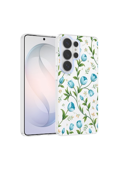 Samsung Galaxy Uyumlu S25 Ultra Kılıf Kamera Korumalı Desenli Zore Klip Kapak - Mavi Lale -