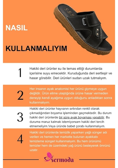 Sermoda Hakiki Deri Erkek Terlik - Yumuşak Kalın Taban Tabanlı Hakiki Deri Erkek Terlik Yt Siyah