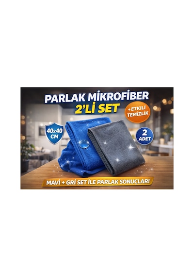 Nano Parlak Mikrofiber Temizlik Bezi 2'li Mavi - Gri 40x40 Gri-mavi