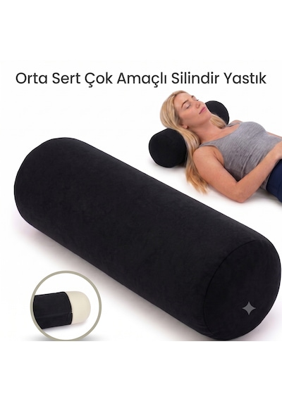 Çok Amaçlı Sert Silindir Yastık Sünger Ortopedik Boyun Yastığı Bel Boyun Bacak İçin Siyah Yastık Poliüretan Yastık 46x14 Cm