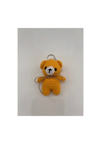 El Yapımı Amigurumi Ayıcık Anahtarlık - Örgü Figür, Jüt Fiyonklu 9-10 Cm Sarı Sarı