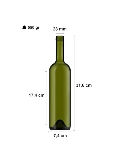 750 Ml Yeşil Şarap Şişesi Sentetik Mantar Tıpalı Ve Kapüşonlu Boş Çukur Cam Şişe 6 Adet