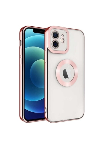 Apple Uyumlu iPhone 12 Kılıf Kamera Korumalı Logo Gösteren Zore Omega Kapak Rose Gold