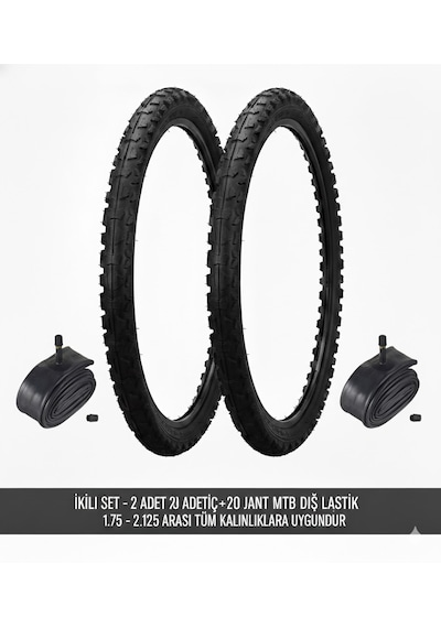 Güçlü Bisikletmotosiklet 20 Jant Lastik Seti - 2 Dış + 2 İç Lastik Oto Kalın Sibop - 20x1.75 / 2.125 Uyumlu
