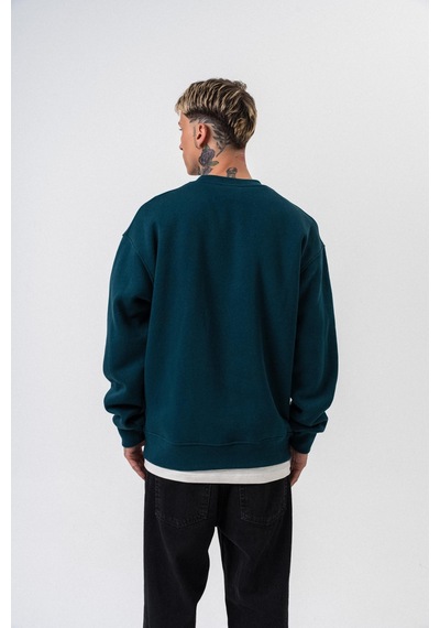 Erkek Respire Yazı Detaylı Basic Oversize Sweatshirt Zümrüt