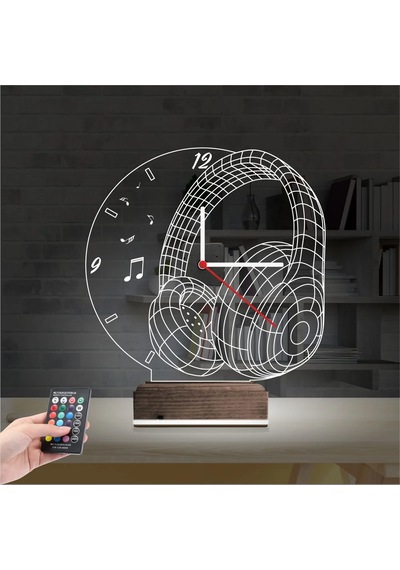 Luvivia Dj Müzik Kulaklık Saatli 3d Lamba - Masa Gece Lambası Şeffaf
