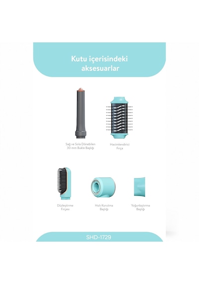Mavi Air Brush 5in1 Bukle-hacimle-düzleştir-2-fırça Saç Kurutma - Şekil Makinesi 1300w 3-kdm.hız Sıc
