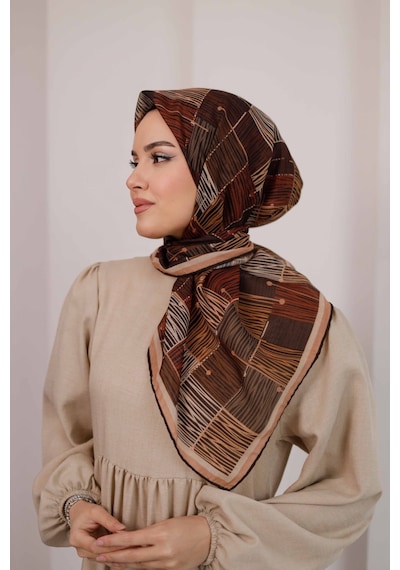 Mimiyum Nota Desen Soft Eşarp Karamel Kahve