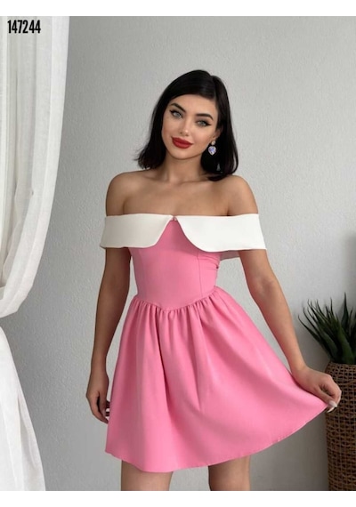 Kimkapar Nalia Beyaz Yakalı Elbise Pembe
