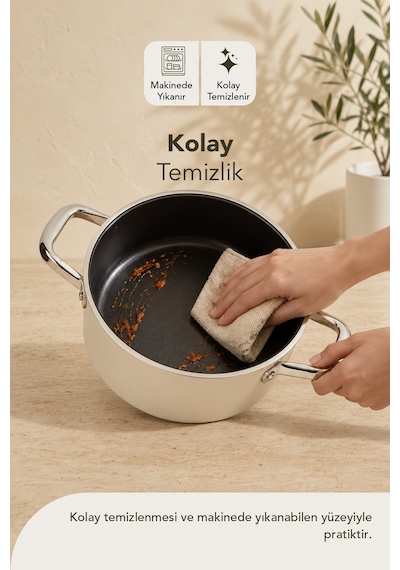 Esperanza Titanyum Derin Tencere 20 Cm Krem