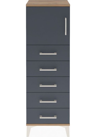 Arges Dolap Tek Raflı 5 Çekmeceli Tek Kapaklı 44x30x134 Çam-antrasit Atlas Çam