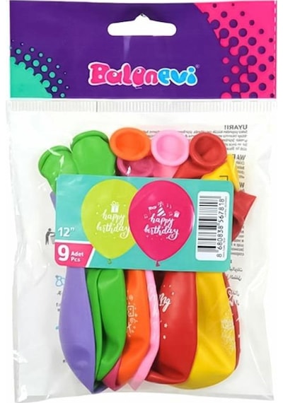 THB7818 Happy Birthday Baskılı Balon 12 inç 9lu -Balonevi