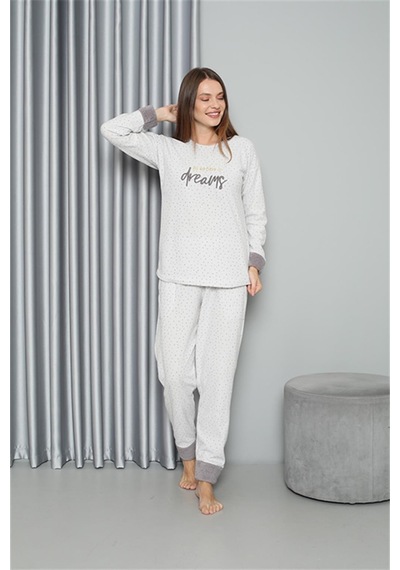 Akbeniz Welsoft Polar Kadın Pijama Takımı 8515 - M Ekru