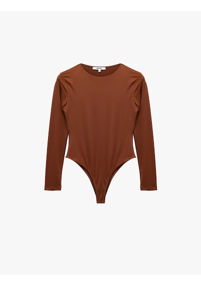 Koton Bisiklet Yaka Uzun Kollu Bodysuit Kahverengi 7wak80003ek Kahve
