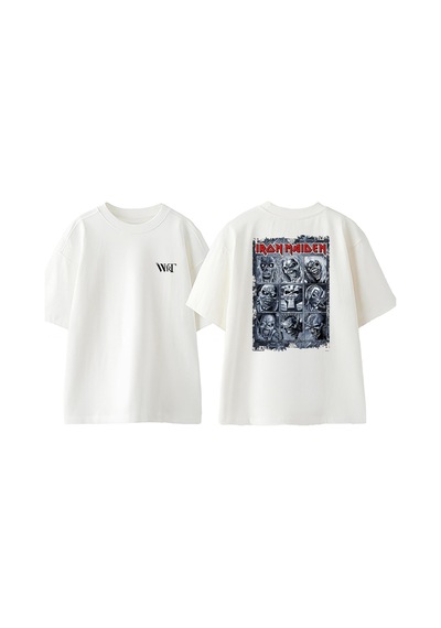 Thewert Iron Maiden Fear Dark Tasarım Sırt Baskılı Pamuk Beyaz Oversize T-shirt