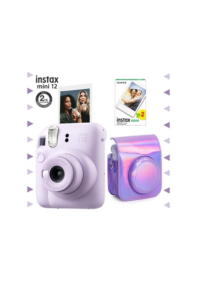 Fujifilm Instax Mini 12 Fotoğraf Makinesi + 20'li Film + Parlak Kılıf Lila