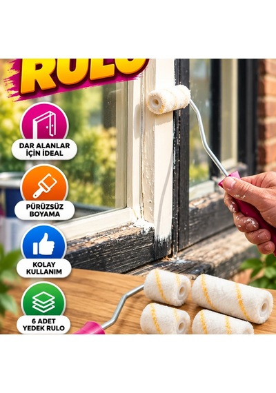 10 Cm Mini Boya Rulo Seti 6 Yedek Rulolu Dar Alan Boyama Aparatı
