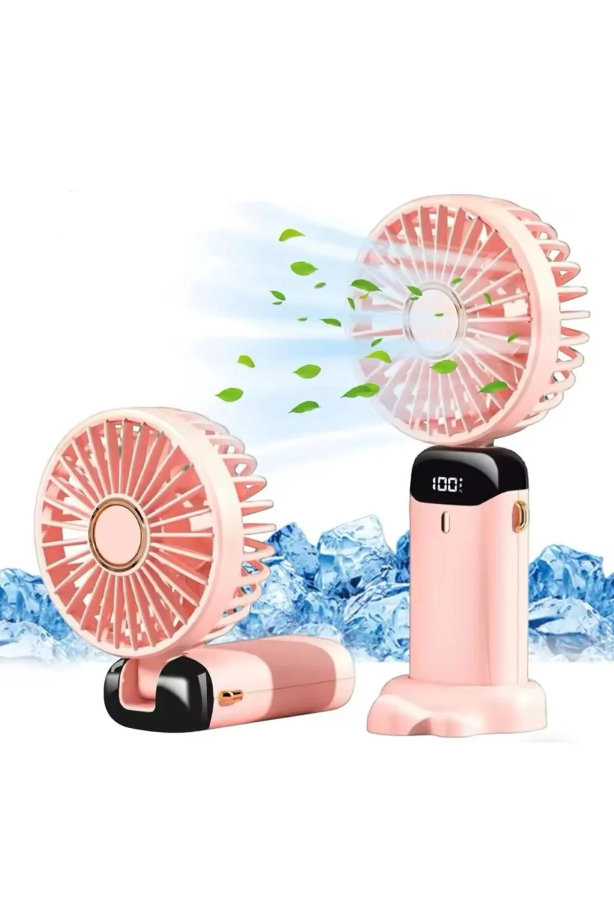 Mini Klima 5 Kademeli Şarjlı Taşınabilir Dijital Led Göstergeli El Fanı Vantilatör Pembe