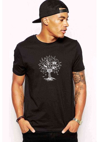 Silhouette Melody Tree Baskılı Siyah Erkek Tshirt