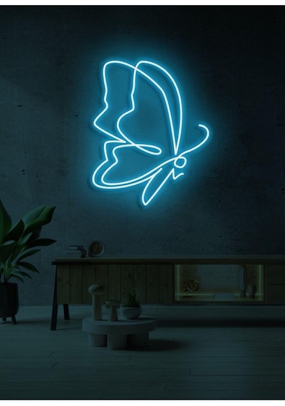Kelebek Figürlü Neon Tabela Turkuaz