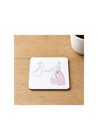 Bride Pembe Gelin Baskılı 9x9 Cm Kare Mdf Bardak Altlığı Ahşap Çok Renkli