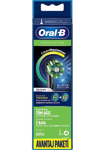 Oral-B Cross Action Clean&Maximiser Şarjlı Diş Fırçası Yedek Başlığı Siyah 4'lü