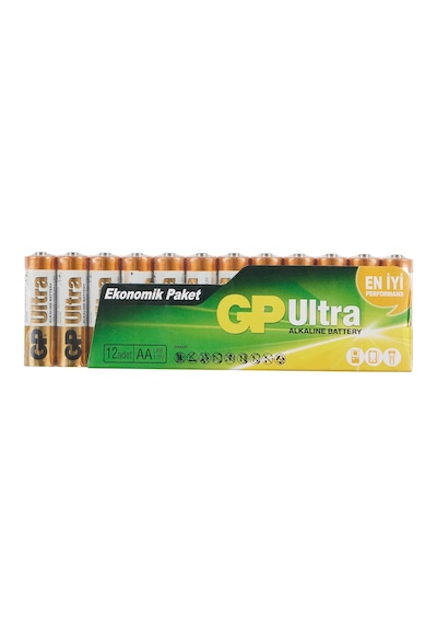 Gp Batteries Gp15au Ultra Alkalin Lr6/e91/aa Kalem Pil, 1.5 Volt, 12&apos Li Paket, Bakır/siyah/beyaz