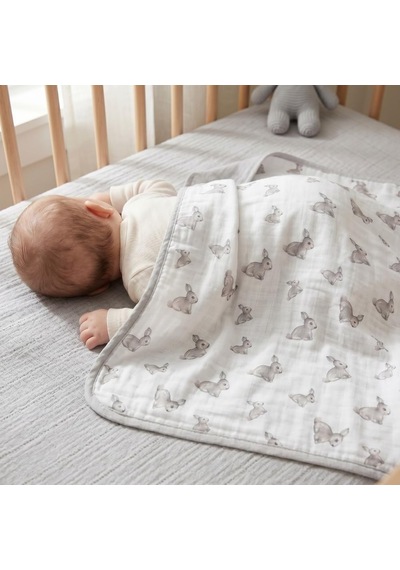 % 100 Pamuk Çift Kat Müslin Battaniye Iconique Lapin - Gri Tavşan 65x65 Cm Çftthrow1001 Çok Renkli