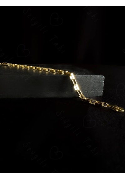 Dikdörtgen Zincirli Gold Çocuk Çelik Bileklik 777 Serisi