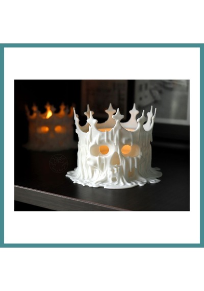 Trendexa 3d Baskı Erimiş Kafatası Tealight Mumluk Taçlı Kuru Kafa Dekoratif Mum Tutucu Mac Çok Renkli