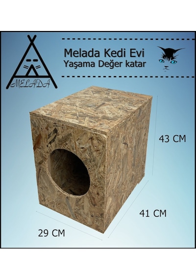 Melada Kedi Evi Dış Ortam Uygun Ahşap Kedi Evi Osb 43x41x29 Cm