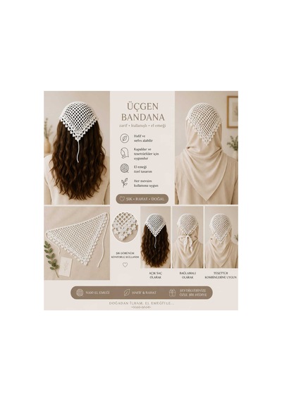 Örgü Desenli Bandana Krem - 921861101 Krem