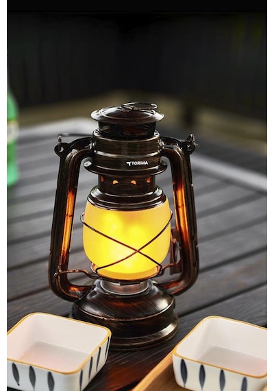 Lw-41 Koyu Ahşap Nostaljik Retro Şarjlı Led Gaz Lambası Görünümlü Gece Lambası Kahverengi