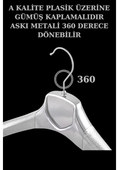 Ceket Askısı Plastik A Kalite Gümüş Kaplama Kıyafet Takım Elbise Askısı 5 Adet Diğer