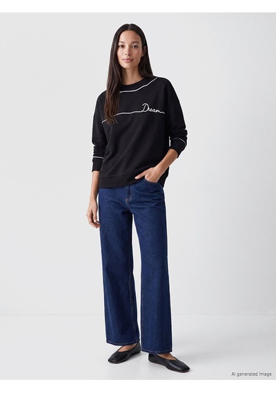 LC Waikiki Lc Waıkıkı Siyah Baskılı Soft Touch Kadın Sweatshirt