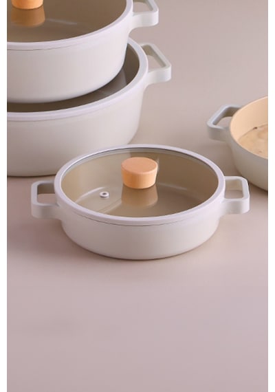 Fika Cam Kapaklı Alüminyum Sahan 18 Cm - Bej