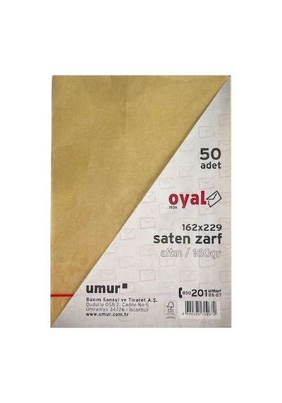Oyal 08480 162 X 229 160 Gr 50'lı Altın Saten Zarf
