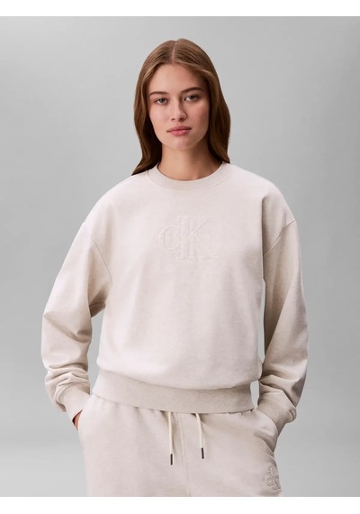 Calvin Klein Ls Embossed Monologo, P4p, Xxs Krem Kadın Sweatshirt
