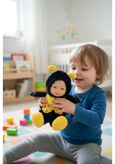 Sevimli Bebek Yüzlü Arı Peluş Oyuncak Arı Kostümlü Bebek 25 Cm - Yumuşak Uyku Arkadaşı Hediyelik Sarı