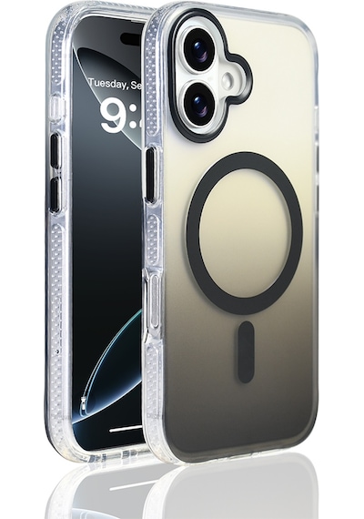 Apple Uyumlu iPhone 17 Kılıf M-safe Şarj Özellikli Transparan Renk Geçişli Zore Toros Kapak Siyah