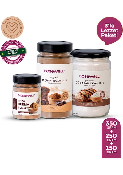 Dosewell 3'lü Un Avantaj Paketi Çiğ Karabuğday, Keçiboynuzu, Hurma Tozu