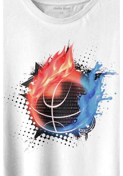 Fire Meteor Basketball Ateş Topu Baskılı Tişört Unisex T-shirt 001