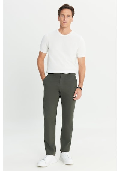 AC&Co / Altınyıldız Classics Erkek Hakı %100 Pamuk Comfort Fit Rahat Kesim Yan Cepli Pantolon Haki