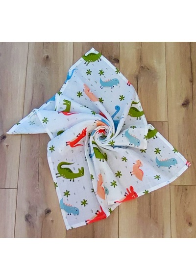 S-Mall Müslin Bebek Battaniyesi - Dinazor -Pamuk -75X85 Cm Çok Renkli